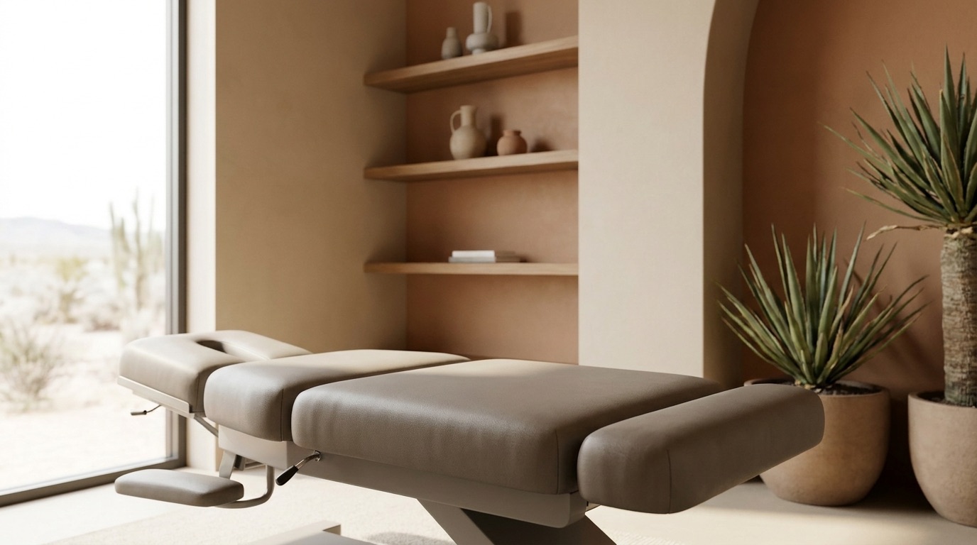 A calm, modern chiropractic treatment room